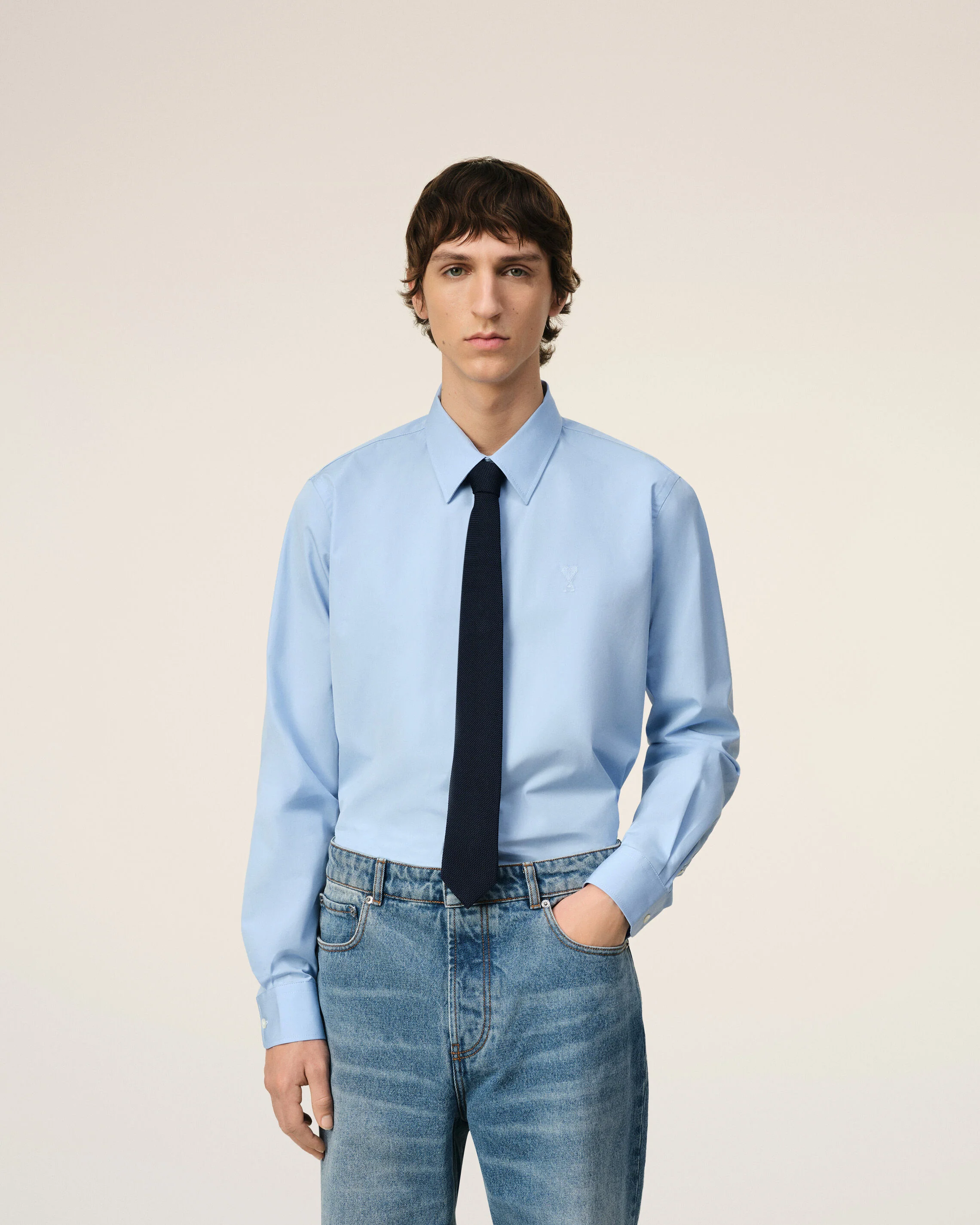 Cravate Bleue En Grenadine De Soie - Image 2